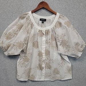 KAREN KANE‎ Women Sz M Embroidered Top Blouse Shirt Ivory Floral Boho Cotton EUC